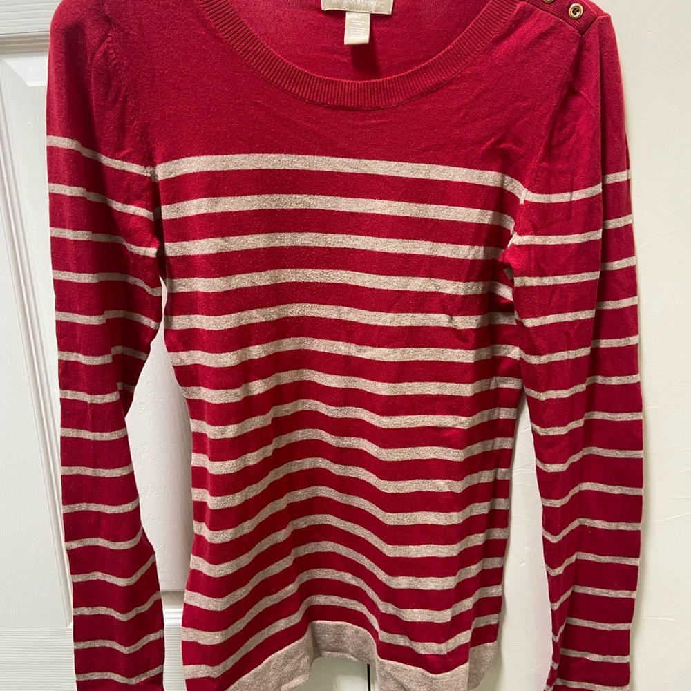Red and Cream Striped Women's Top